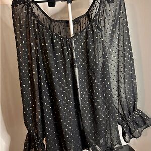 Lane Bryant Sheer Black Blouse with Gold Accents